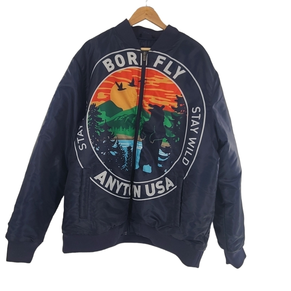 Born Fly Stay Fly Stay Wild Mountain Bomber Jacket Coat Mens 3XL